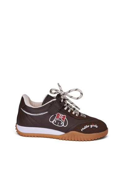 Zacoz Sevimli Karakter Nakışlı Cırtlı Bağcıklı Kız Çocuk Günlük Sneaker Kahverengi