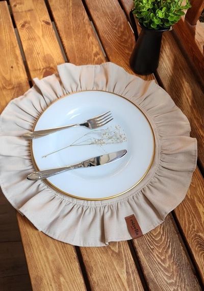 Lizbon Keten Yuvarlak Fırfırlı 2 Li Vintage Amerikan Servis Bej 40x40