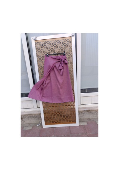Çınar Boutique Keten Bağlamalı Etek-pembe - S Pembe Pembe