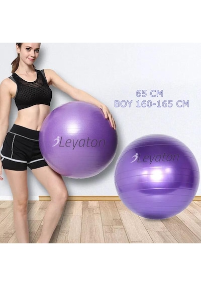 Leyaton Pilates Topu Kalın Büyük Boy Pilates Topu Mor Renk + Pompa 65 CM