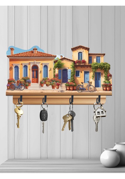 30 X 16 Cm 2d Metal Kancalı Ahşap Dört Uv Baskılı Mdf Duvar Askılığı Anahtarlık Çok Renkli