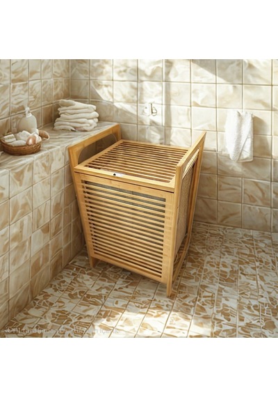 Ahşap Bambu Kirli Çamaşır Sepet Kumaş Çantalı Sepet 40x35x60cm Bx40 Renkli