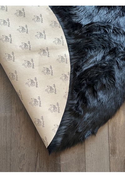A Post Siyah Yumuşak Dokulu Peluş Halı Yuvarlak