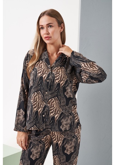 Relax Mode Kadın Siyah/leopar Pijama Takım - 28039r