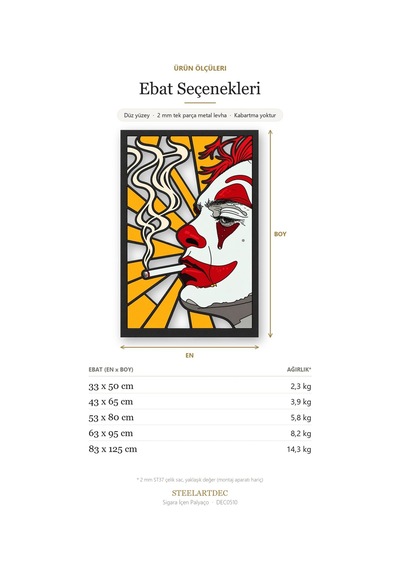 Sigara İçen Palyaço Metal Tablo 43x65 Cm Çok Renkli