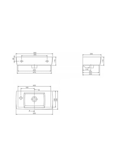Mini 25x50 Cm Soldan Batarya Delikli Lavabo 508 Yeşil