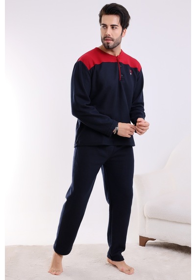 Wordex Falkon 7204 Polar Kışlık Erkek Ev Pijama Takımı Uyku Takımı Lacivert