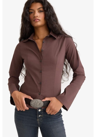 Defacto Fitted Poplin Uzun Kollu Gömlek F9434ax25aubn267 Kahve