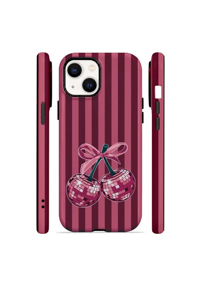 Velvoria Valestra Disco Cherry Stripe Apple iPhone Uyumlu 15 Darbe Korumalı Kılıf Valestra Select - Disco Cherry Stripe