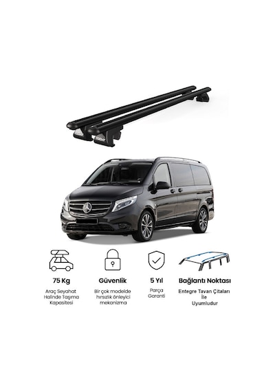 Venüs Mercedes-benz Vito W447 2014 Ve Sonrası Uyumlu Siyah Ara Atkı Port Bagaj Tavan Barı