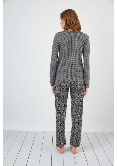 Sevim 13174 Kadın V Yaka Cepli Jakar Pijama Takım 001