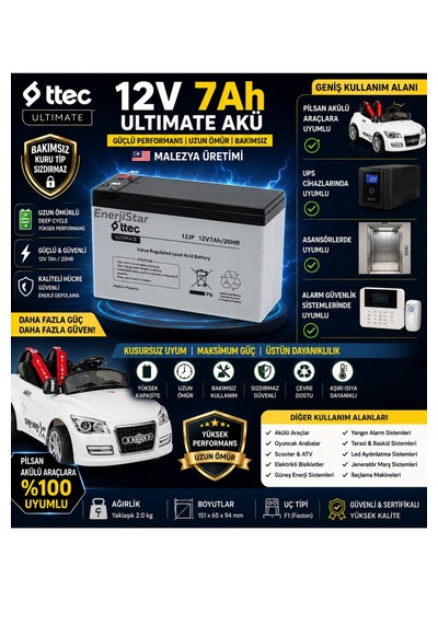 Tostos 12v 7ah Akü Akülü Oyuncak Araba Uyumlu Yedek Akü
