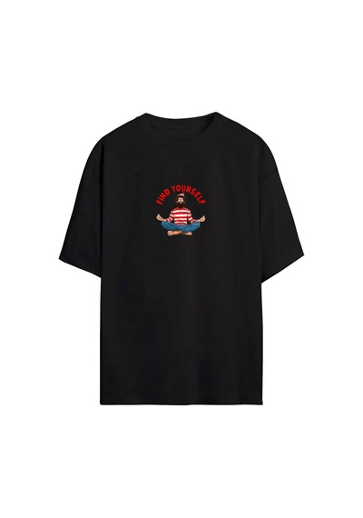 Yoga Waldo - Find Yourself Unisex Siyah - Beyaz Oversize T-shirt SIYAH