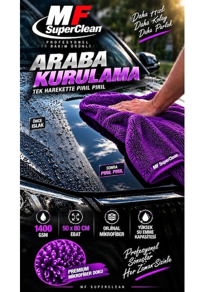 Duo Twıst Oto Kurulama Havlusu 1400 Gsm 50x80 Cm