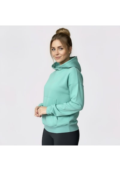 Oversize Kanguru Cepli Kapüşonlu Sweatshirt Turkuaz