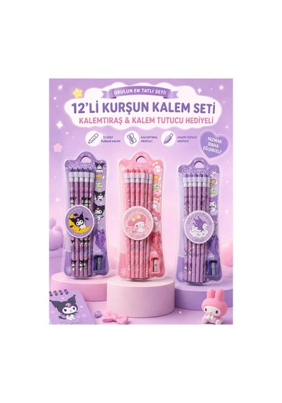 Kuromi Veya My Melody 12'li Kurşun Kalem Seti 1 Paket Çok Renkli Çok Renkli