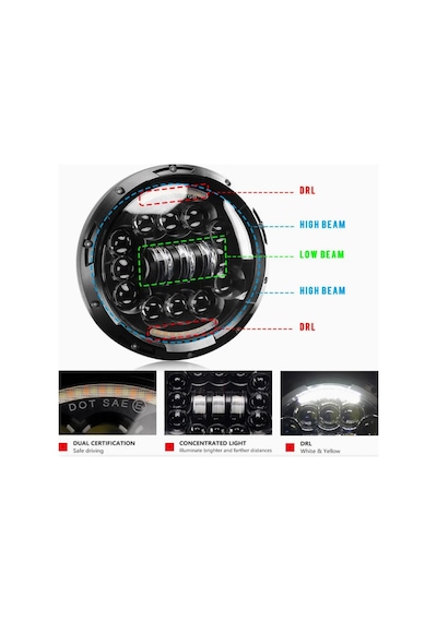 Offroad Sis Lambası 7 İnç 13 Led 70w / Yuvarlak Çalışma Lambası Ve Spot Far