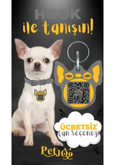 Petjoo 7.Hook Sarı-Gri Qr'lı Köpek Künyesi