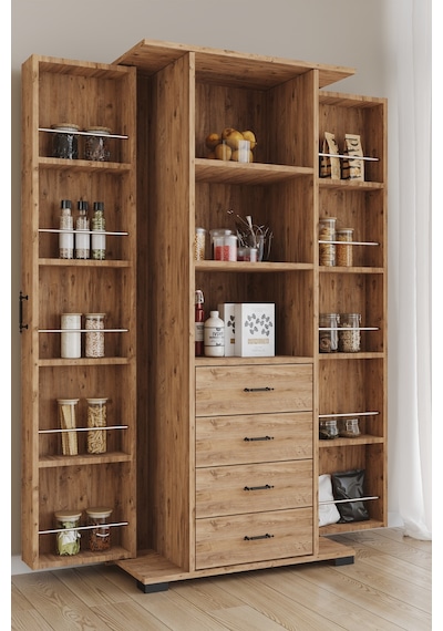 Aeka Ae-2204 Avrasya Çok Amaçlı 2 Kapaklı Raflı Çekmeceli Kiler Mutfak Dolabı Modern Tasarım 170x138x77,5 Çam