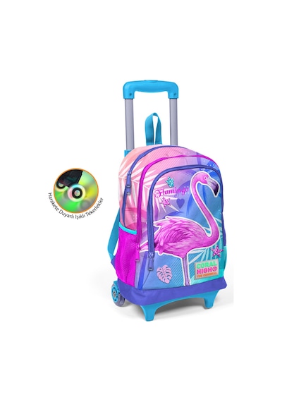 Coral High Kids Lavanta Pembe Flamingo Desenli Üç Bölmeli IşıkIı Tekerlekli Çekçek Sırt Çantası 23905