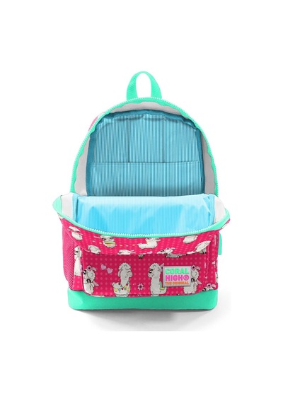 Coral High Kids Neon Mercan Su Yeşili Alpaka Desenli Dört Bölmeli USB'li Okul Sırt Çantası 23268