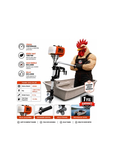Algaride Wm60 2 Hp Benzinli Tekne Motoru 51.7cc 6500 Rpm 1.2l Yakıt Deposu