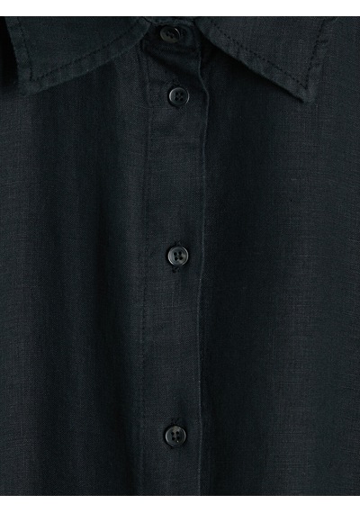 Lcw Vision Siyah Oversize Kadın %100 Keten Gömlek