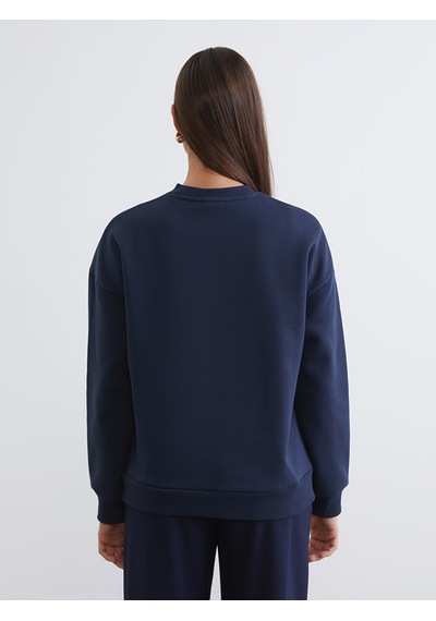 Lcw Modest Lacivert İşlemeli Kadın Kalın Sweatshirt Tunik
