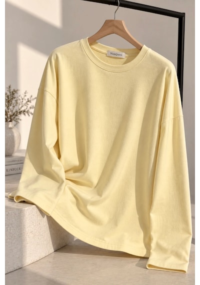 Bb Butik Basic Kadın Modal Oversize Bisiklet Yaka Sweatshirt Zg3535 Sarı