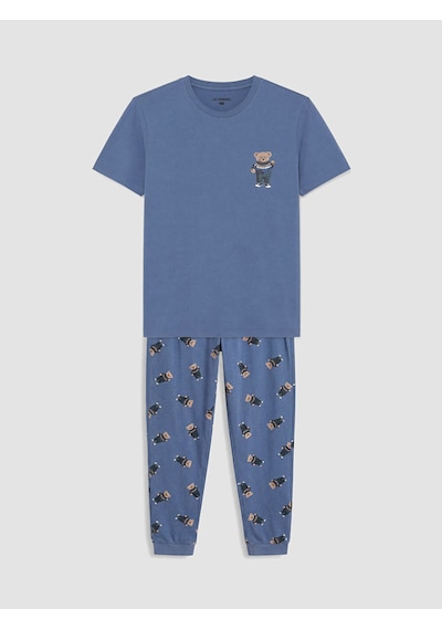 Lc Waikiki Lc Waıkıkı İndigo Regular Fit Baskılı Erkek Pijama Takım