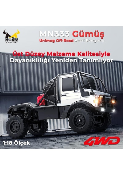 Mn Model Mn333 1/18 Mercedes Unimog U4000 4wd Rc Crawler Offroad Uzaktan Kumandalı Araba Arazi Aracı Model Car Truck Rtr Gümüş Mn-333 +dahili Işık Seti Mnmodel/mn333-sılver