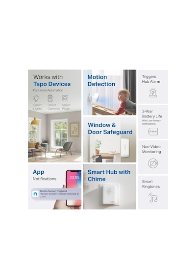 Tp-link Tapo T30 Kıt - Akıllı Ev Sensörleri Başlangıç Kiti, Akıllı Hub, Hareket Sensörü, 2 Kapı/pencere Kontak Sensörü