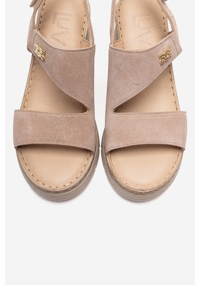 Luvishoes Sophıe Bej Süet Hakiki Deri Kadın Dolgu Topuklu Sandalet Bej