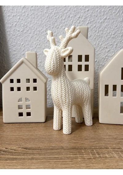 3d Baskı Örgü Dokulu Ren Geyiği Figürü Yılbaşı Masa Süsü Dekoratif Ren Geyiği Obje Beyaz Belirtilmemiş