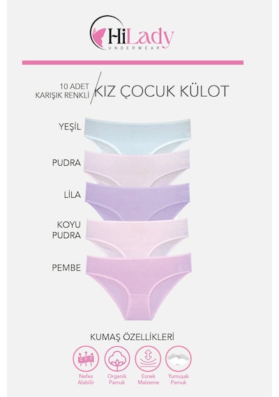 Hilady Kız Çocuk Külot, Karışık Renkli, Kız Çocuk Külot, Yumuşak Pamuklu Kumaş Çok Renkli