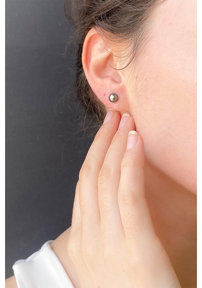 6,5 Mm Siyah İnci Küpe Gold