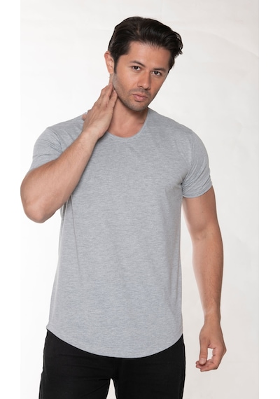 Black Horn Erkek Geniş Yaka %100 Pamuk Salaş T-shirt Gri