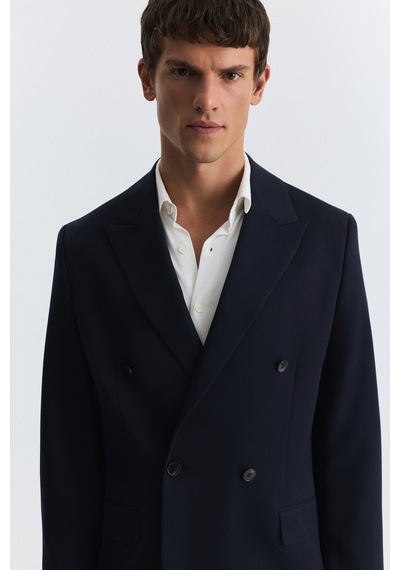 Antioch Relax Fit Kruvaze Erkek Blazer Ceket Açık Lacivert
