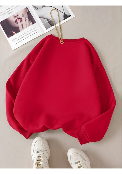 Startmore Kırmızı Unisex Kadın/erkek Paris Özel Renkli Oversize Bisiklet Yaka Pamuklu