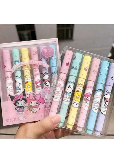 6 Adet Sanrio Neon Fosforlu Kalem Seti Çok Renkli