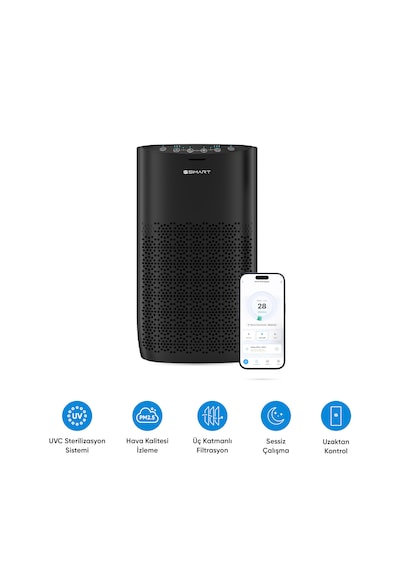 Şımart Akıllı Hava Temizleyici H13 Hepa Filtreli Wi-fi Kontrollü Uv Negatif İyonlu 36 M² Siyah