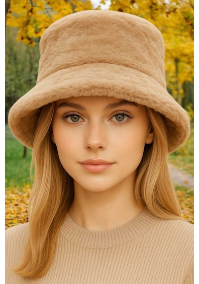 Uniquetrenders Kadın Ayarlanabilir Peluş Bucket Kova Şapka Camel