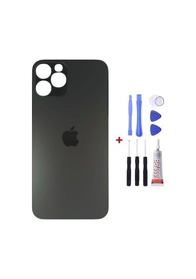 Apple Uyumlu iPhone 12 Pro Max Siyah Arka Cam Kapak Arka Pil Kapağı