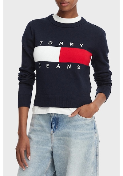 Tommy Jeans Bisiklet Yaka Relaxed Fit Logolu Kazak Kadın Kazak Dw0dw22930 C1g Lacivert