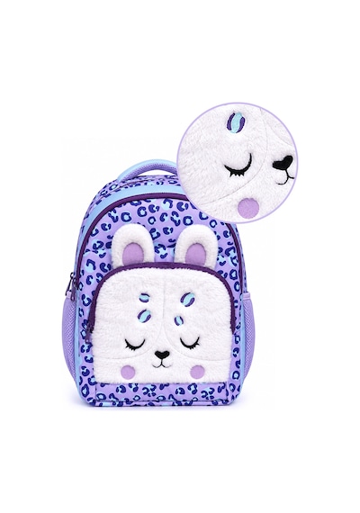 Denokids Kız Çocuk Okul Çantası Peluş Leopar Cepli 3 Bölmeli – Su İtici Kumaş
