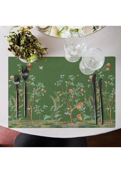 Çiçek Tasarımlı Kumaş Amerikan Servis 4'lü Set 35x50cm Keteni Ulusl. Yıkama Ve Solmama Sertifikası Çok Renkli