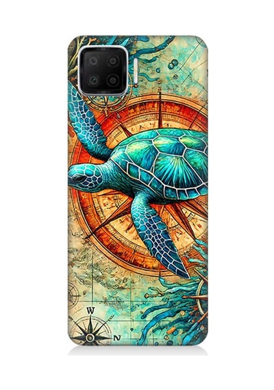 Oppo A73 Uyumlu Pusulada Deniz Kaplumbağası Desenli Silikon Kılıf Çok Renkli
