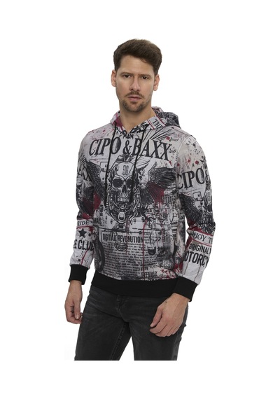 Cipo & Baxx Erkek Kapüşonlu Baskılı Regular Fit Sweatshirt Cl614 Grey