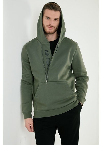 Buratti  Kanguru Cepli Fermuarlı Kapüşon Yaka Slim Fit Erkek Sweat 575707 Haki