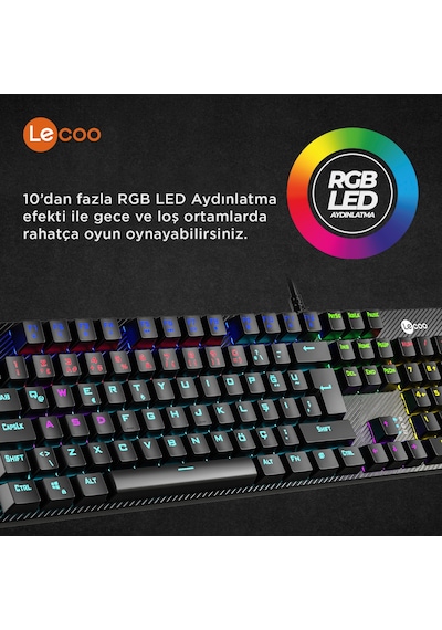 Lecoo KG1101 Kablolu Blue Switch RGB Makro Tuşlu Gaming Mekanik Türkçe Q Klavye